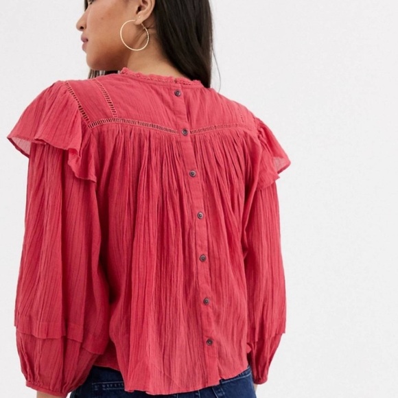 Free People Laura Cotton Ruffled Top Size Small NWOT - Picture 3 of 9